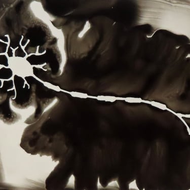 Black Motor Neuron  - original ink painting of brain cell - neuroscience art 