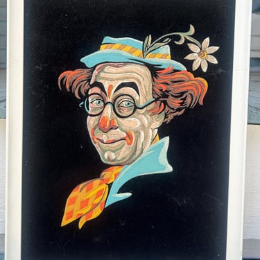 Vintage Velvet Painting Clown Kitch Kitschy Paint By Numbers 70s Wood Framed 