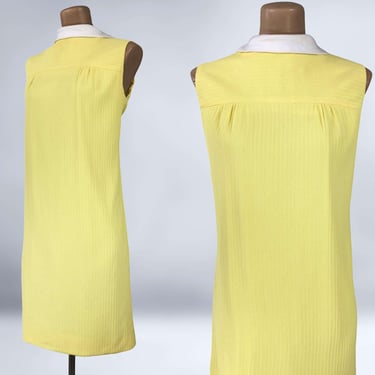 VINTAGE 60s Yellow Reverse Collar Shift Dress by Glenbrooke Size 14 | 1960s Plus Size Volup MOD Mini Scooter Dress | VFG 