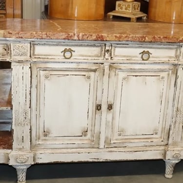 White Distressed Painted Directoire Grand Louis XVI French Sideboard Buffet