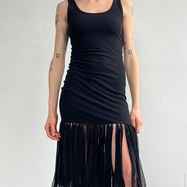 Fuzzi Black Mesh Fringed Dress (S)