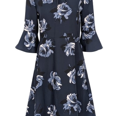 Kate Spade - Navy Cropped Bell Sleeve Floral Dress Sz 4