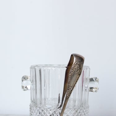 Glass Ice Bucket with Silver Ice Tongs