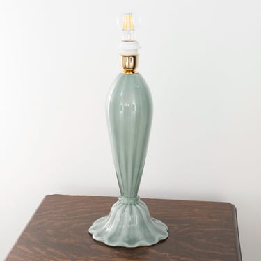 Murano glass table lamp soft green color, handmade Made in Italy Venetian design lighting 