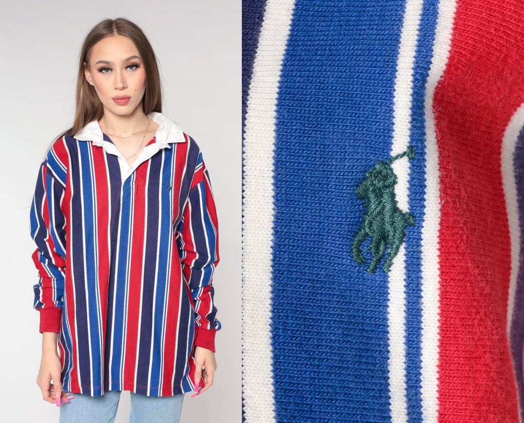 Ralph Lauren Shirt 90s Rugby Shirt Striped Long Sleeve Blue, Shop Exile