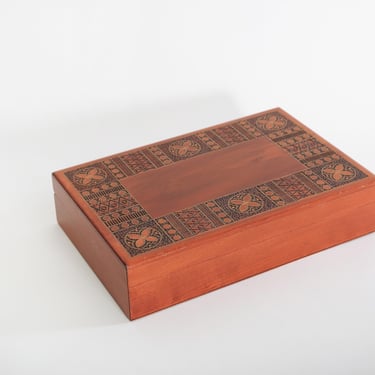 Vintage Polish carved wood jewelry box 