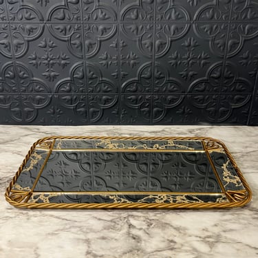 Smoke Mirror and Gold Rope Tray