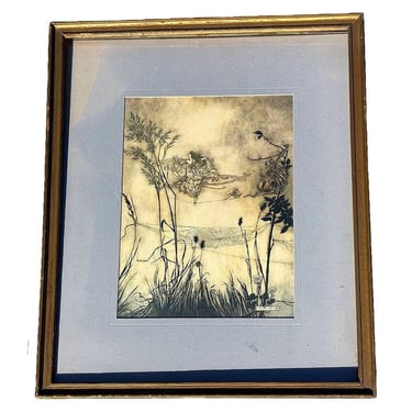 Peter Pan Fairies are Exquisite Dancers Lithograph Print Arthur Rackham Framed 