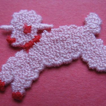 vintage lamb appliqué patch pink sheep poodle trim new old stock 