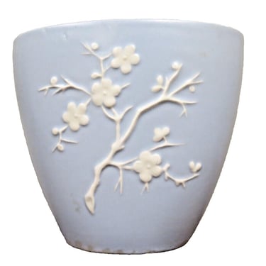 Copeland Spode Cherry Blossom Vase England Vintage White Cherry Blossoms On Blue 