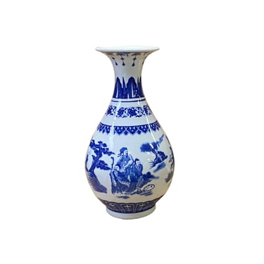 Chinese Oriental Blue White Porcelain Graphic Scenery Vase ws2805E 
