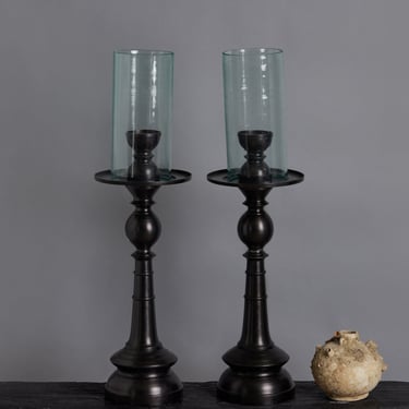 Bronze and Glass Table Lanterns from Java