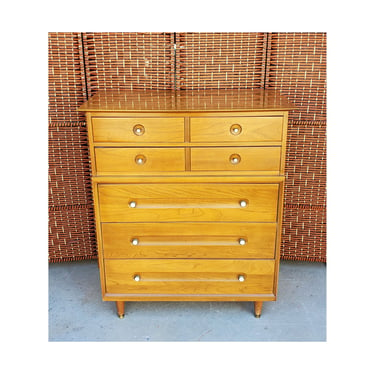 Mid Century Modern 5 Drawer Dresser by LA Period Solid Elm Dovetail Walnut Color Highboy Storage Office Cabinet Entertainment Center 