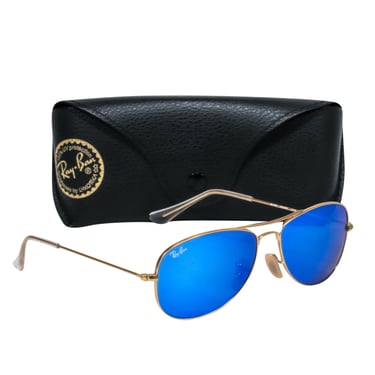 Ray-Ban - Gold & Blue Reflective Aviator Sunglasses