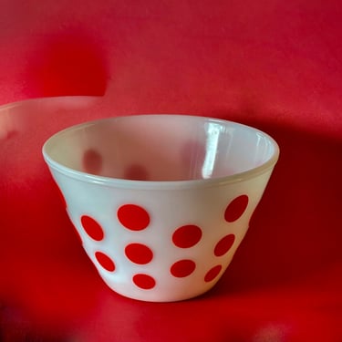 Vintage Decorative and Useful Large Fire King Polka Dot Bowl (5.3/8in.Tall 8.5 in. Dia 