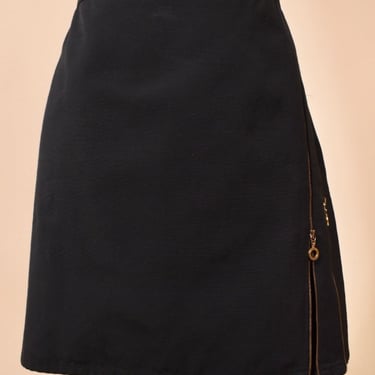 Black Stretch Wool Zipper Skirt By Versace, L