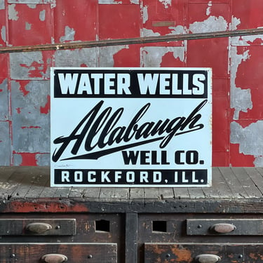 Vintage Allabaugh Well Co Rockford, Il Painted Metal Sign 