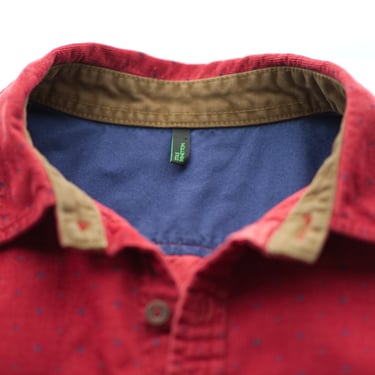 Vintage Benetton Shirt | Red Corduroy United Colors of Benetton Button Up | 11 