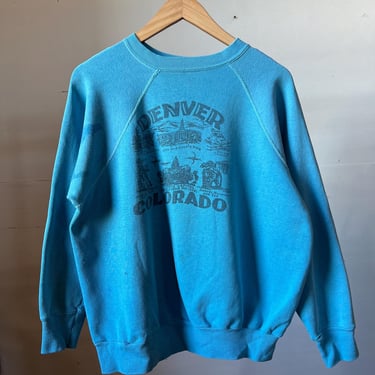 Med, Vintage 1960s Denver Colorado Blue Cotton Sweatshirt, As Is, H 