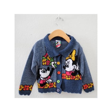 Vintage Toddler Girls Mickey & Minnie Sweater - Size 2T Disney Cardigan - 1990s Children's Clothing 