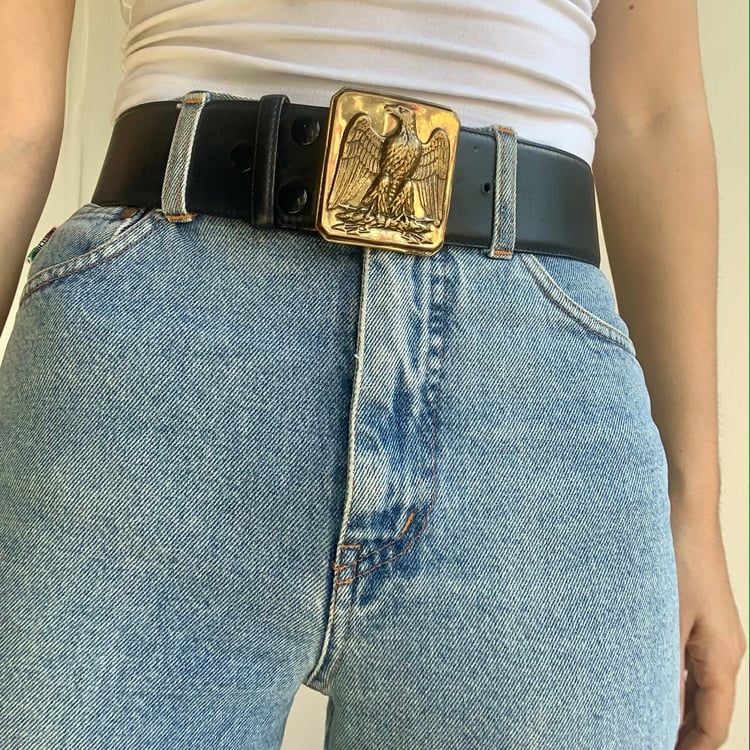 Polo by Ralph Lauren Vintage Brass Crest Buckle with Brown Leather Vintage Polo Ralph Lauren Belt Mens 38 Brown Leather Brass  main image 2