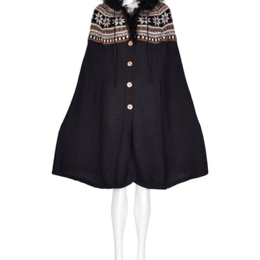 Jean Paul Gaultier Vintage AW 1998 Fair Isle Alpaca Angora and Mongolian Lamb Knit Hooded Cape