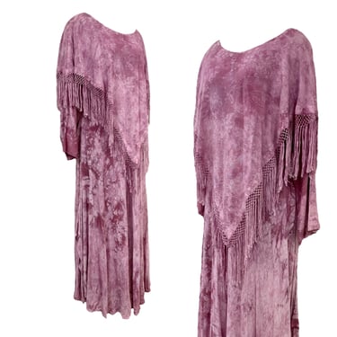 Vtg Vintage 1990s 90s Boho Fest Fringe Purple Tie Dyed Asymmetrical Maxi Dress 