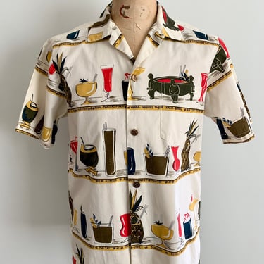 Amazing Duke Kahanamoko by Kahala Tiki drinks print Hawaiian shirt-size M 