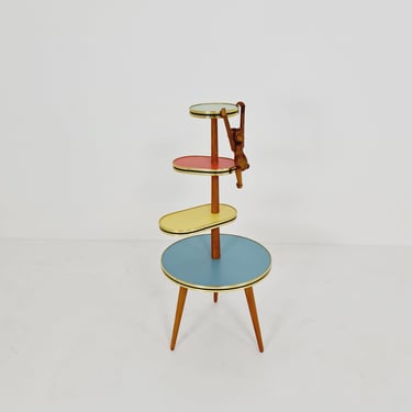 1950s German Plant Stand, Colorful Vintage Mid-Century Minimalist Indoor Plant Stand Side Table Retro flower table 