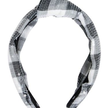 Lele Sadoughi - Grey & White Plaid Knot Front Headband