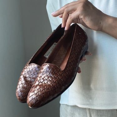 vintage classic woven leather slip on flats 