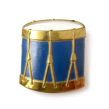 1940s Brooch, Snare Drum Brooch, Enamel Pressed Metal, Gift for Musician, Marching Band, Vintage Novelety Jewelry, Blue Novelty Pin 
