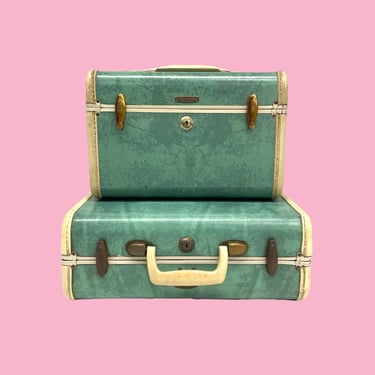 Vintage Suitcase Set 2 Trunk Train Case Antique Retro Luggage