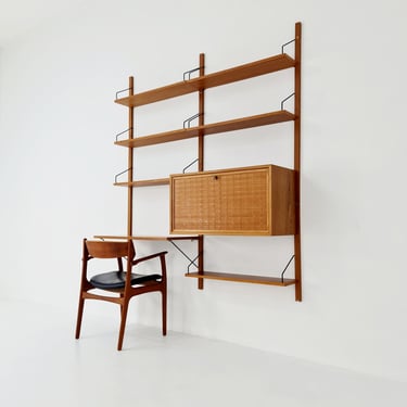 Mid century Danish Teak Wall Unit with bar cabinet & Desk by Poul Cadovius for Royal, Denmark, 1960s 