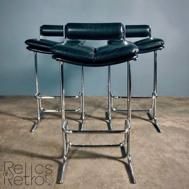 Mid Century Tim Bates For Pieff Eleganza Bar Stools In Black Leather Vintage Retro MCM 