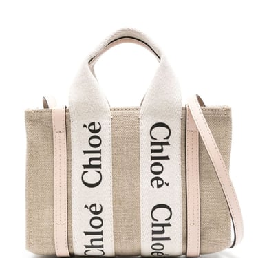 Chloé Women Woody Mini Canvas And Leather Tote Bag