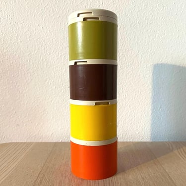 Vintage Retro 70s Tupperware Festive Harvest Color Stacking Spice Shaker Tower | #1308 | MCM Pop Mix | Kitchen Pantry Storage Rack Container 