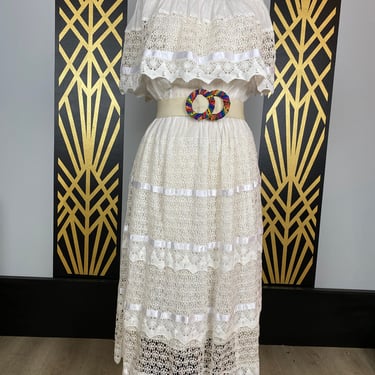 1980s sundress, off the shoulders, white cotton, crochet | Black Label  Vintage - Tacoma, WA | ATTIC