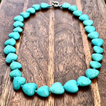 Turquoise Heart Necklace Carved Natural Crystal Jewelry Italian Italy Vintage Jewelry 
