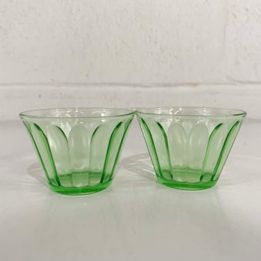 Vintage Hazel Atlas Uranium Glass Small Nut Dish Votive Holders Green Depression Glass 1950s 