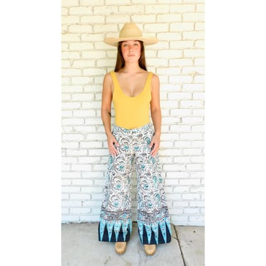 Batik Pants // vintage cotton boho hippie hippy palazzo festival dress 70s 1970s bell bottom bottoms // S Small 