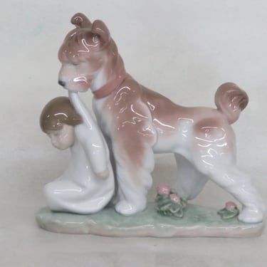 Lladro Spain 6556 Porcelain Figurine Safe and Sound Dog Guarding Young Boy 3192B