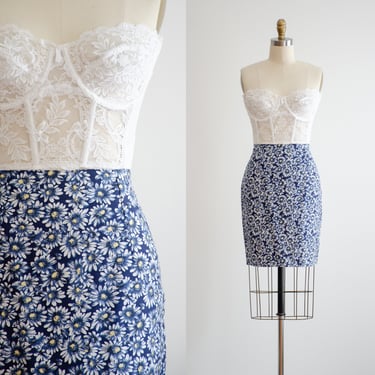 cottagecore skirt 90s y2k vintage navy white daisy mini skirt 