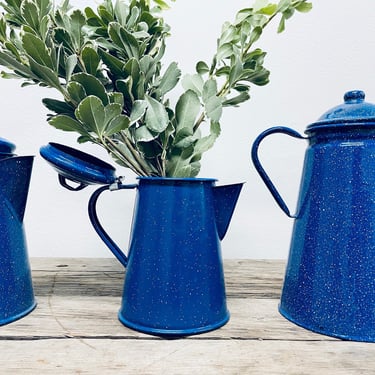 Blue Speckled Kettle | French Enamelware Flea Market Find | Graniteware Tea Pot | Blue Metal Kettle Camping Dishes Tea Coffee | Speckleware 