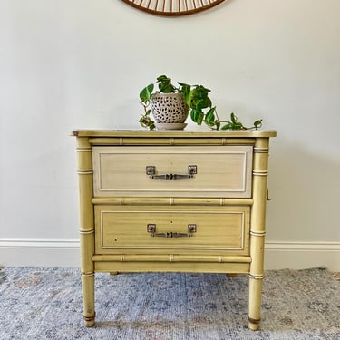 Vintage Henry Link Bali Hai Nightstand - Two Drawer - Yellow Faux Bamboo 