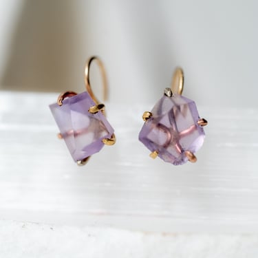 14K-18K Gold Rose De France Amethyst Hook Earrings