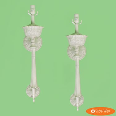 Pair of Faux Bamboo White Sconces