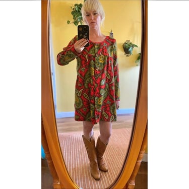 1960s Mod Mini Dress Long Sleeves Paisley Print Festival Clothing 60s Hippie Clothes 