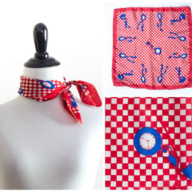 1940s/50s checked novelty print clock scarf 