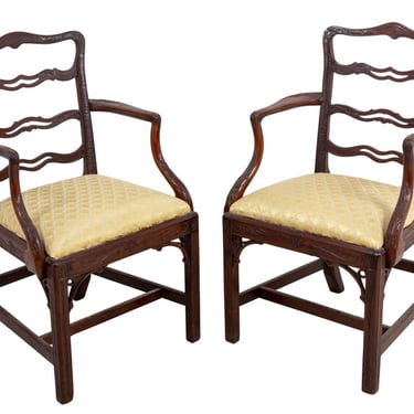 George III Style Mahogany Armchairs, Pair
